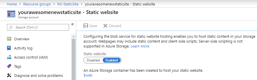 Azure Storage Account - Static Website